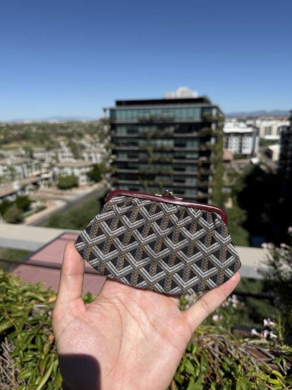 Rare Vintage Goyard Paris Coin Purse Woven Chevron Burgundy Leather